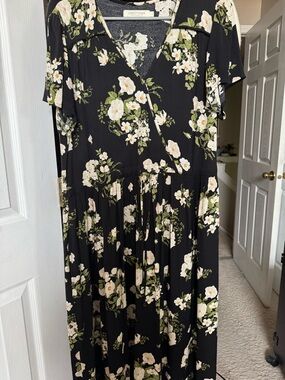 Christy Dawn Black Floral Wrap Dress with Cream & Green Blooms